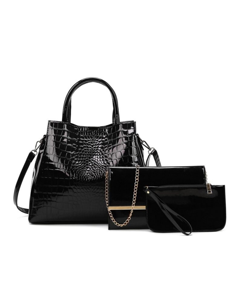 Luxury 3 Piece Glossy  Leather Women Bag Set